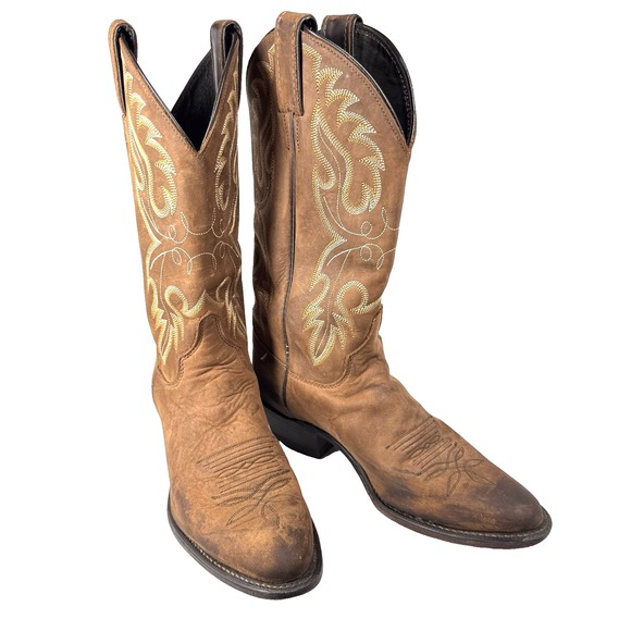 Justin Brown Western Cowboy Boots Womens 7 B L4932 Embroidered Leather